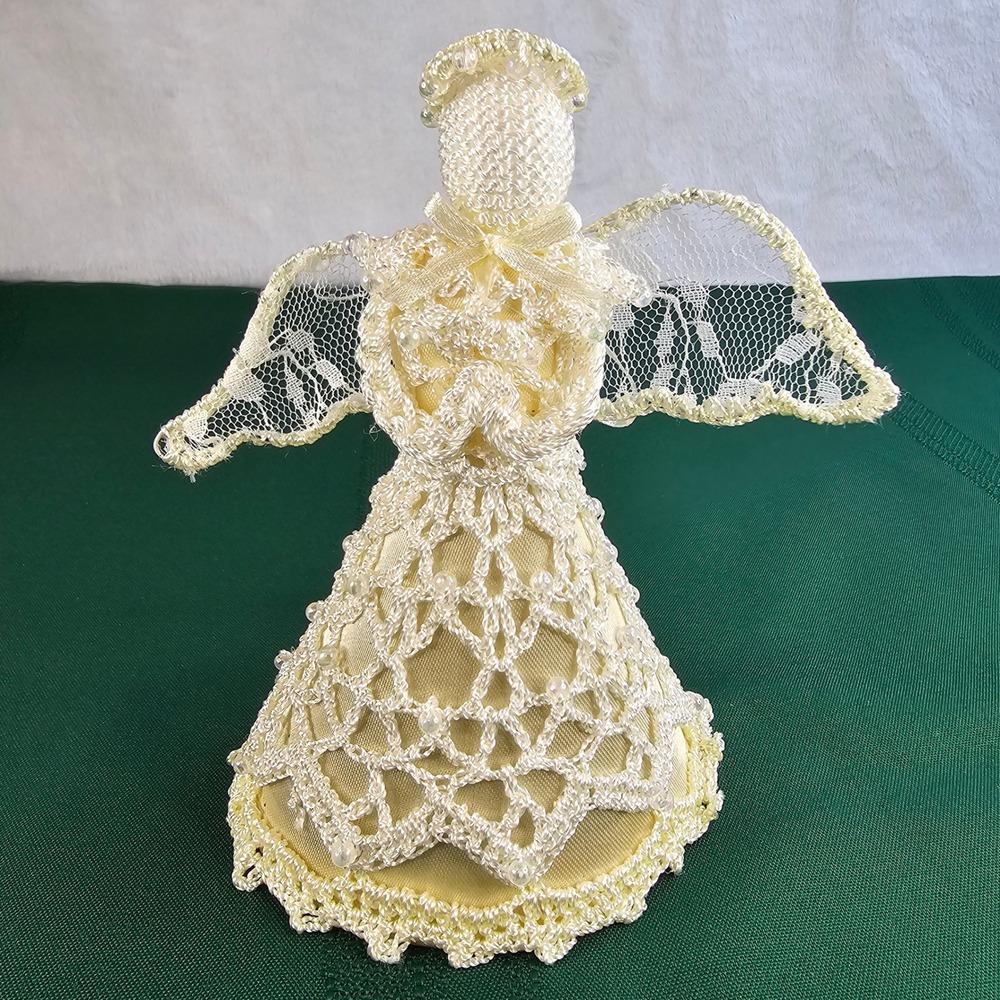 Vintage Handmade Angel Figurine Lace and Ribbon Holiday Decor Ornament‎